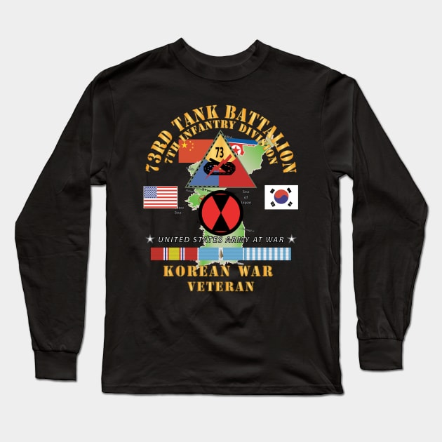 73rd Tank Battalion, 7th Infantry Div - VS NK - China, Korean War w Korea Map Green  X 300 Long Sleeve T-Shirt by twix123844